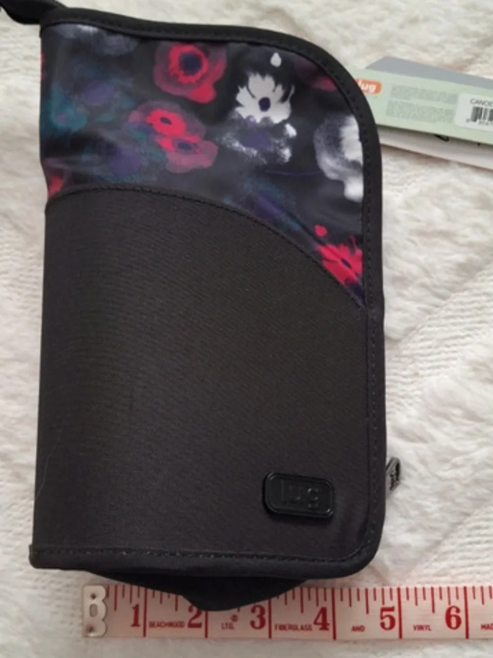 “New With Tags” Lug Canoe Makeup/Brush Holder/Cosmetic Bag.  Black Floral